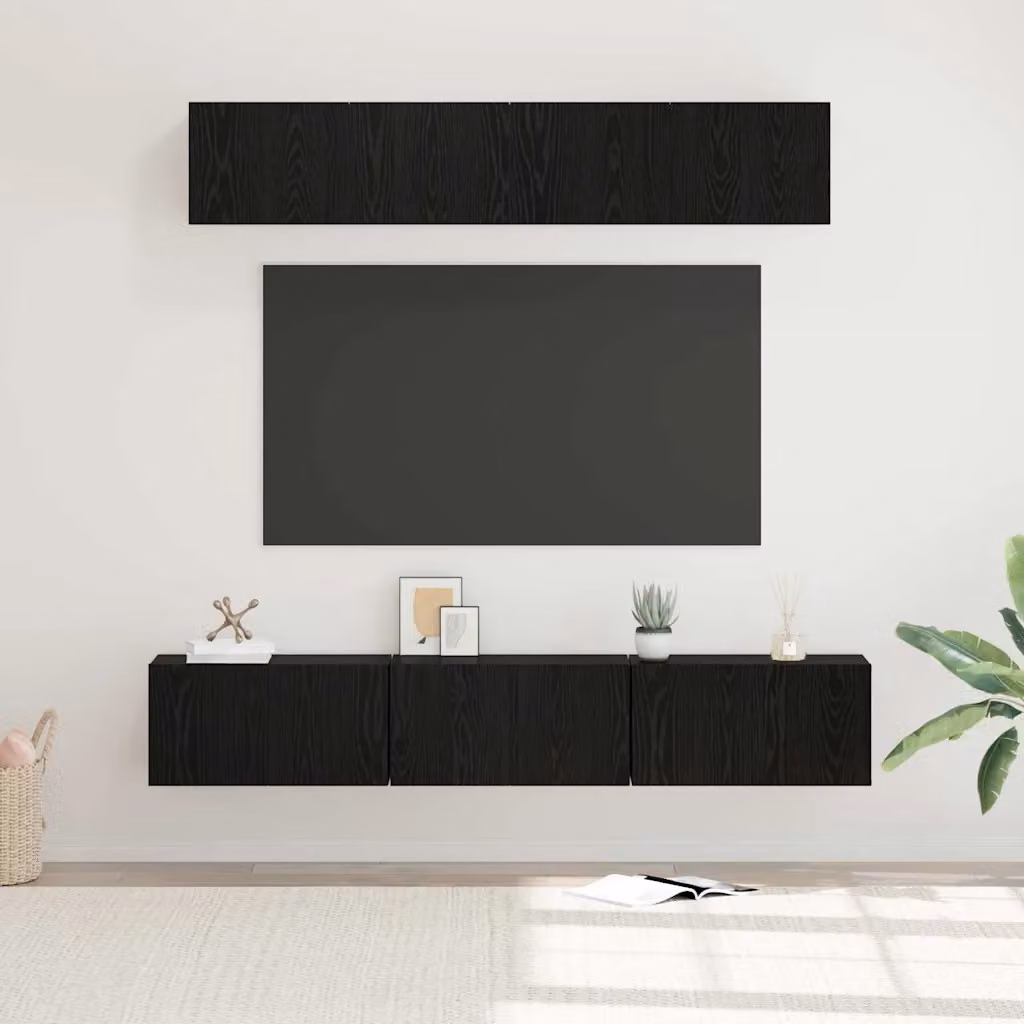 Set mobile TV moderno vidaXL in 5 pezzi, colore Rovere e Nero, in legno e MDF – 1