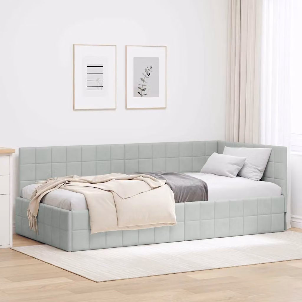 vidaXL Cornice del letto ad angolo in velluto grigio, L/P/H: 200 x 90 x 72 cm