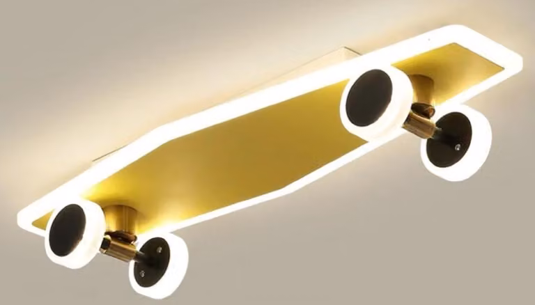 Casa Padrino plafoniera a forma di skateboard oro 60 x 20 cm - plafoniera skateboard LED - plafoniere skateboard - plafoniere - interni