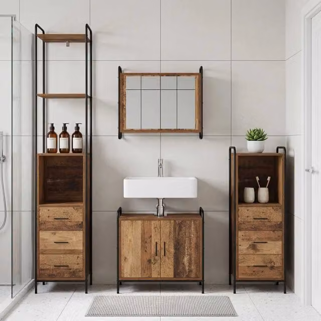 Set di Armadi da Bagno 3 pz Legno antico 40 x 36 x 200,5 cm 3444571