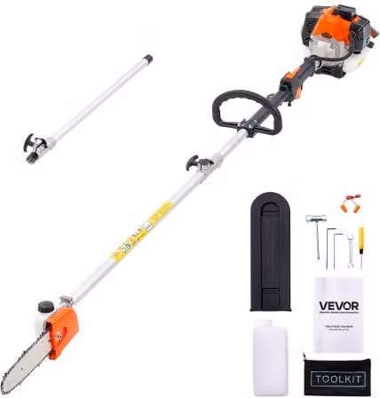 VEVOR Troncatrice a Gas a 2 Tempi da 25 cc con Barra di Taglio da 20,3 cm e Asta Estensibile da 2 a 2,74 m, Colore Arancione