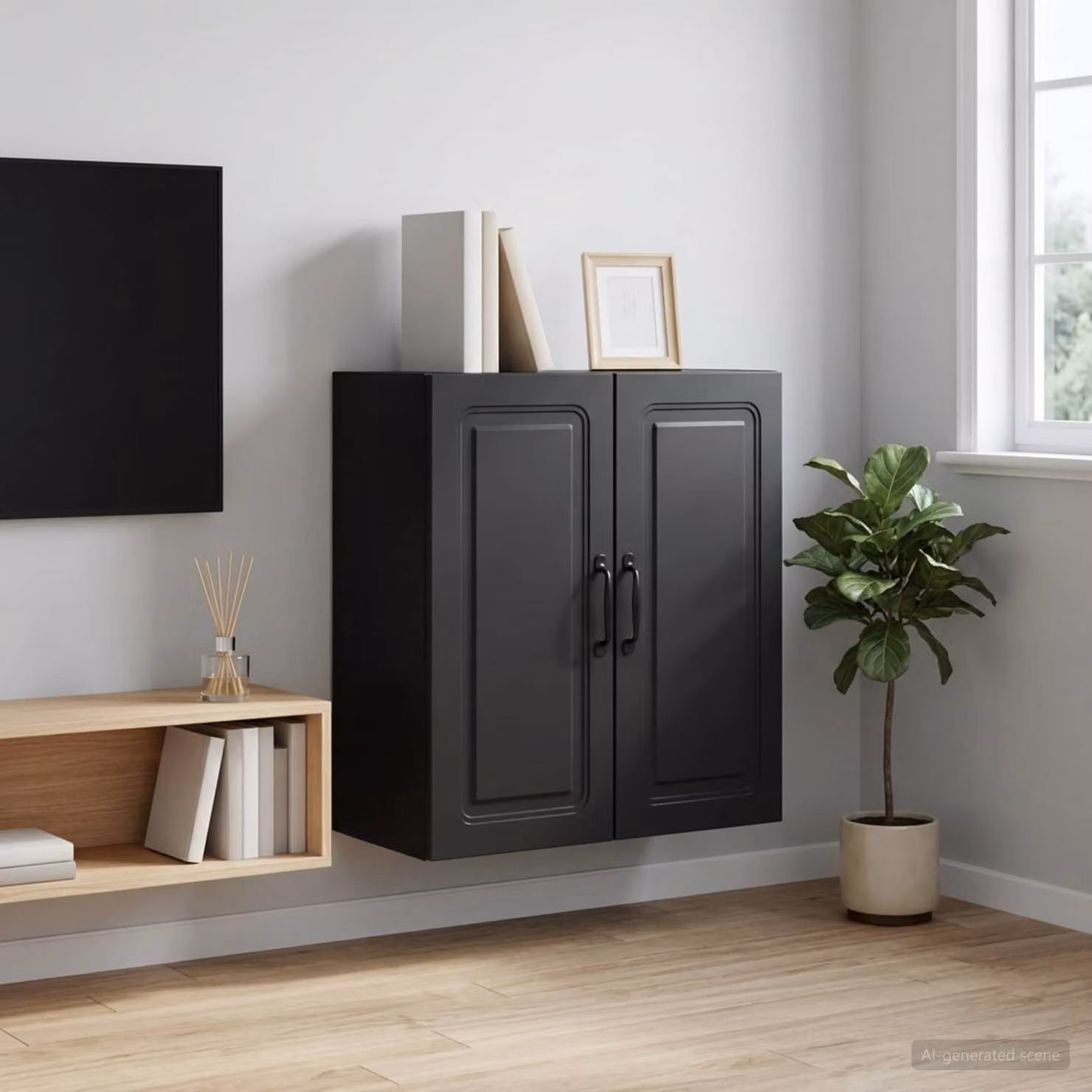 Mobiletto a muro vidaXL in legno MDF nero con ante a battente e ripiani regolabili L/P/H: 59 x 31 x 60 cm