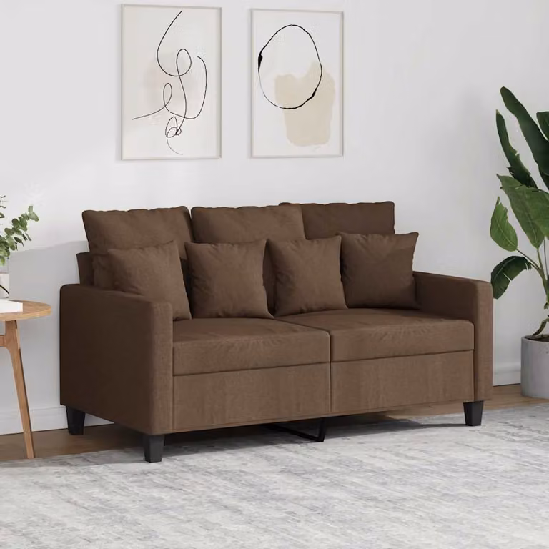 Divano a 2 posti moderno vidaXL in tessuto marrone con struttura in metallo e cuscini inclusi L: 138 cm, P: 77 cm, H: 80 cm