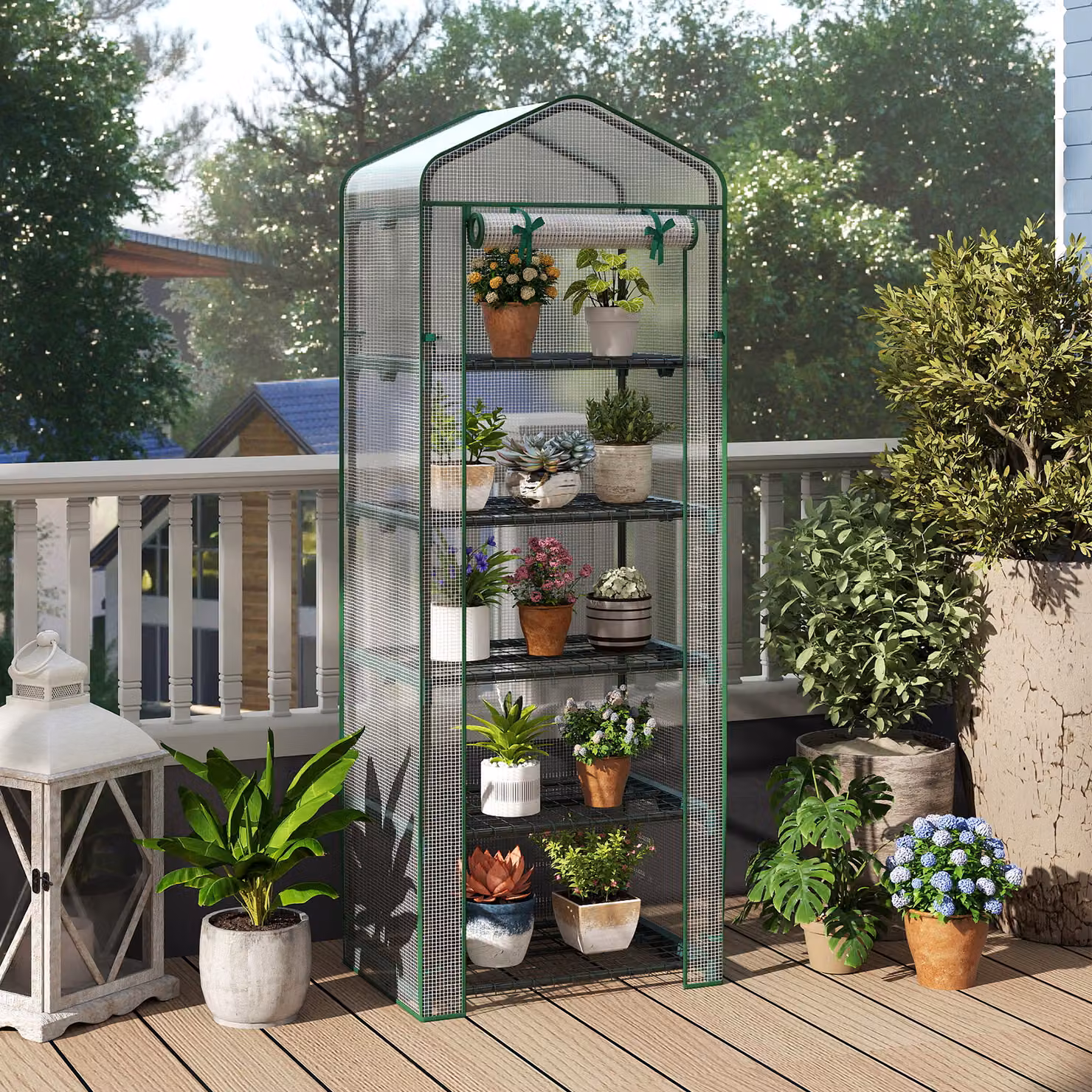 Serra mini Costway con 5 ripiani in metallo antiruggine e copertura a cerniera, verde, ideale per piante in giardino, patio o balcone