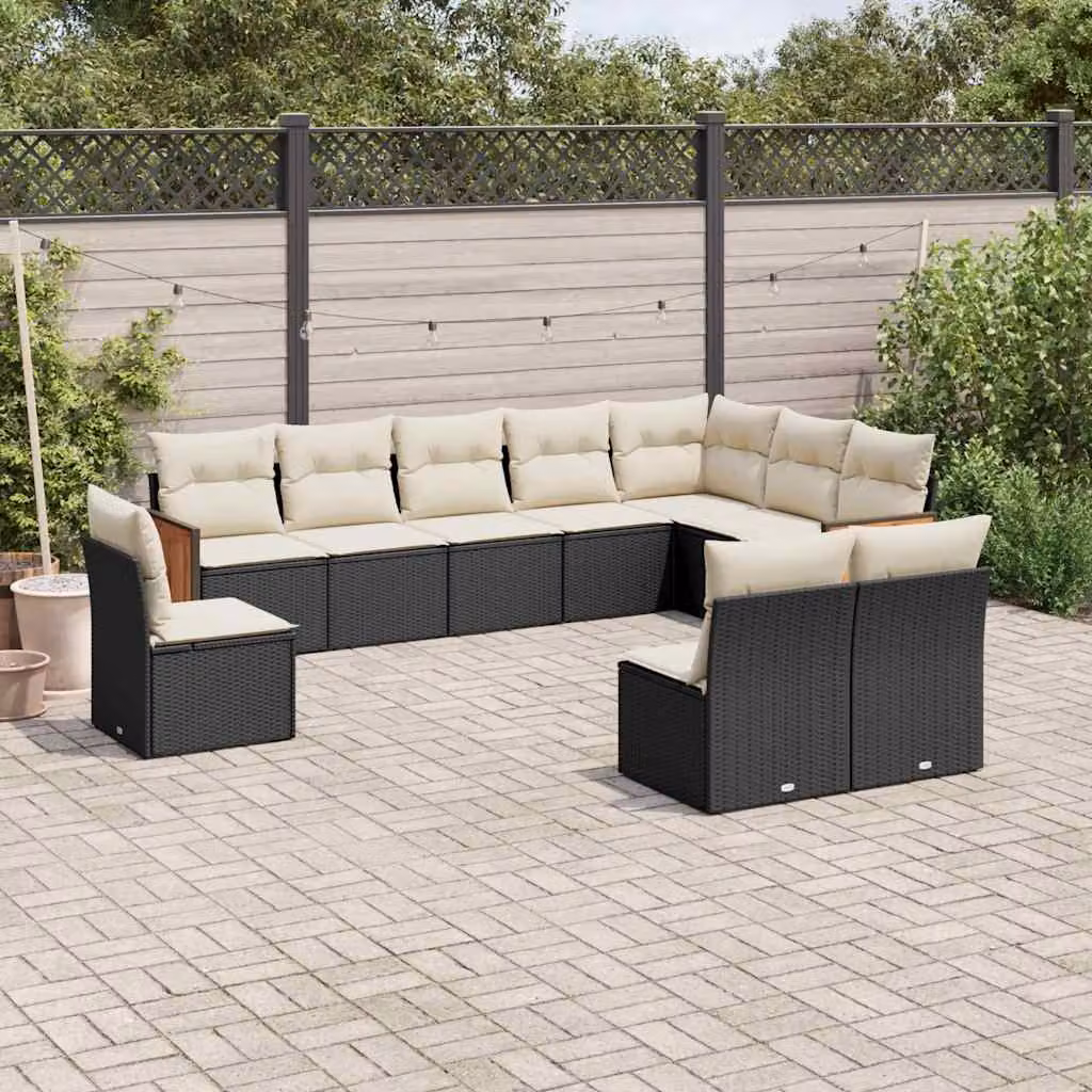 vidaXL Set Divani da Giardino a Forma di L con Cuscini, Polyrattan e Acciaio Verniciato Nero e Bianco – 1
