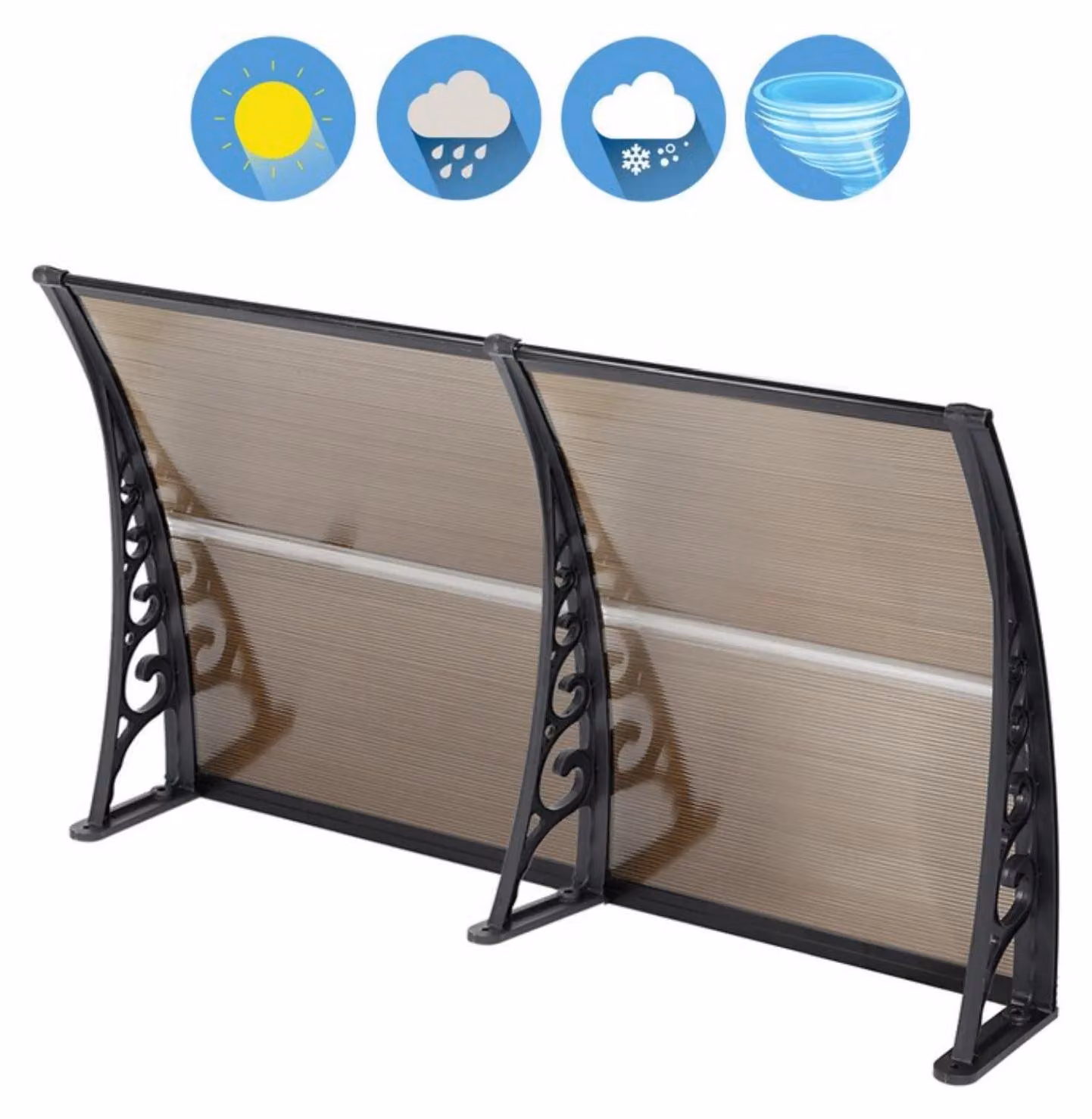 Tenda da sole per porte e finestre - Tenda da esterno / copertura - Policarbonato PC - 100 x 200 cm - Protezione contro la pioggia e i raggi UV - Adatta per terrazza e balcone