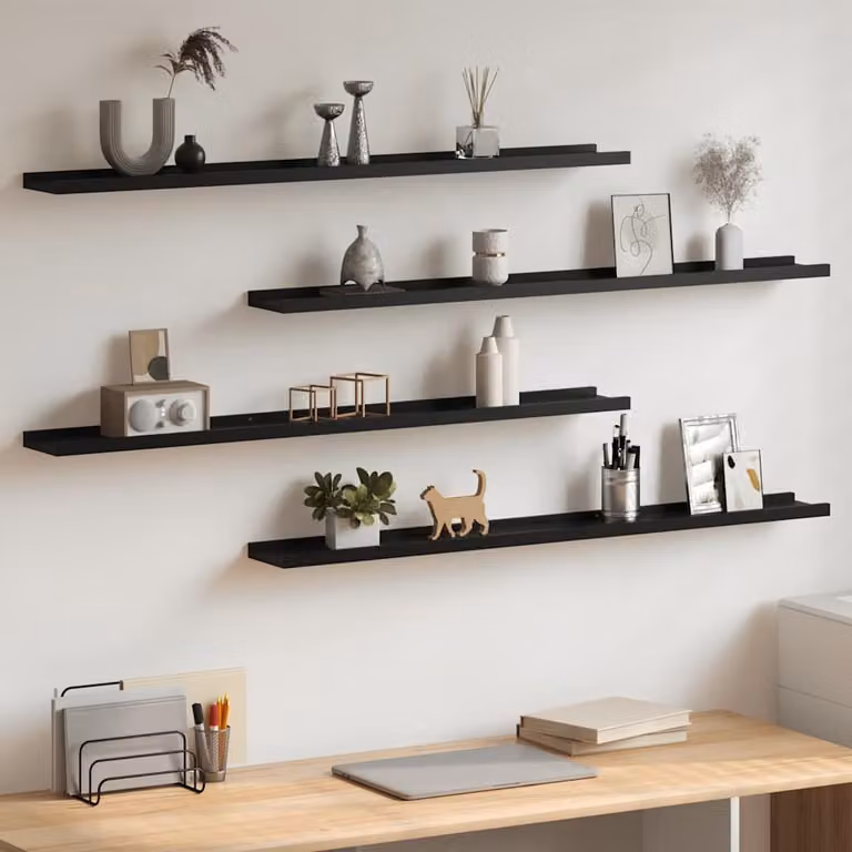 Set di 4 mensole da parete vidaXL nere in stile minimalista