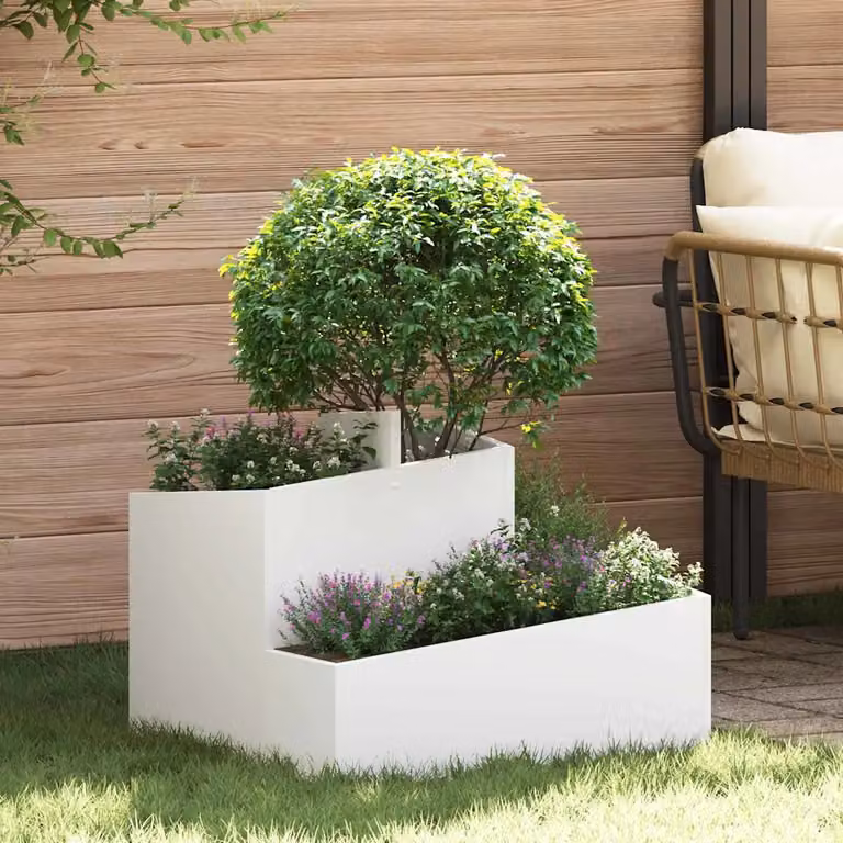 vidaXL Vaso da giardino moderno in metallo Bianco L/P/H: 60 x 60 x 50 cm