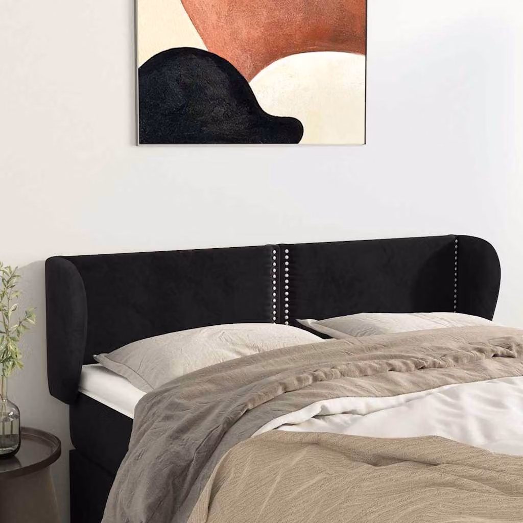 Testiera ad orecchio vidaXL in velluto nero L: 147 cm, P: 23 cm, H: 78-88 cm