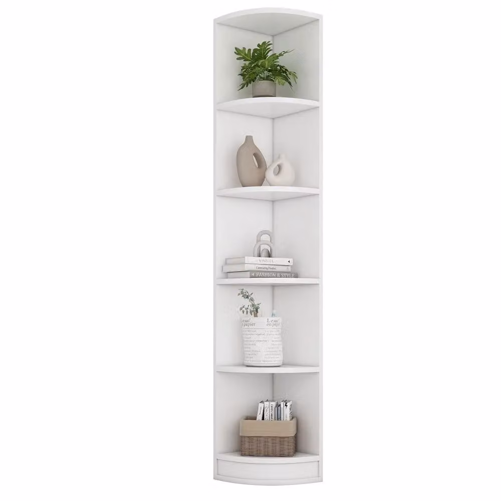 Libreria Angolare Xylo Moderna in MDF Bianco con 5 Ripiani L/P/H: 135 x 30 x 180 cm – 2