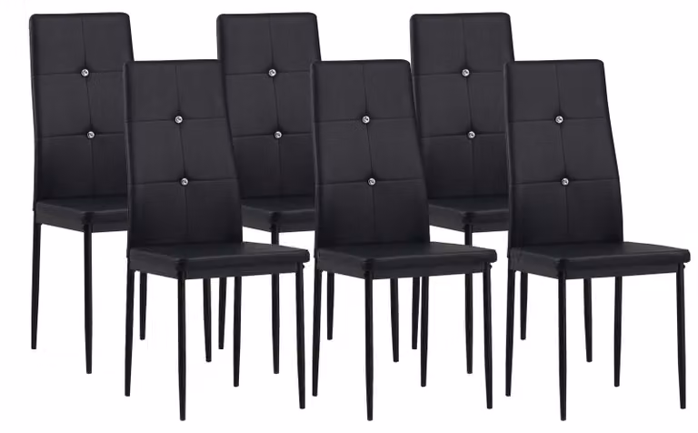 Albatros sedie da pranzo DIAMOND set di 6, nero - Elegante look a diamante, sedia imbottita rivestita in ecopelle, design moderno ed elegante al tavolo da pranzo sedia da cucina sedia da sala da pranzo alta capacità di carico