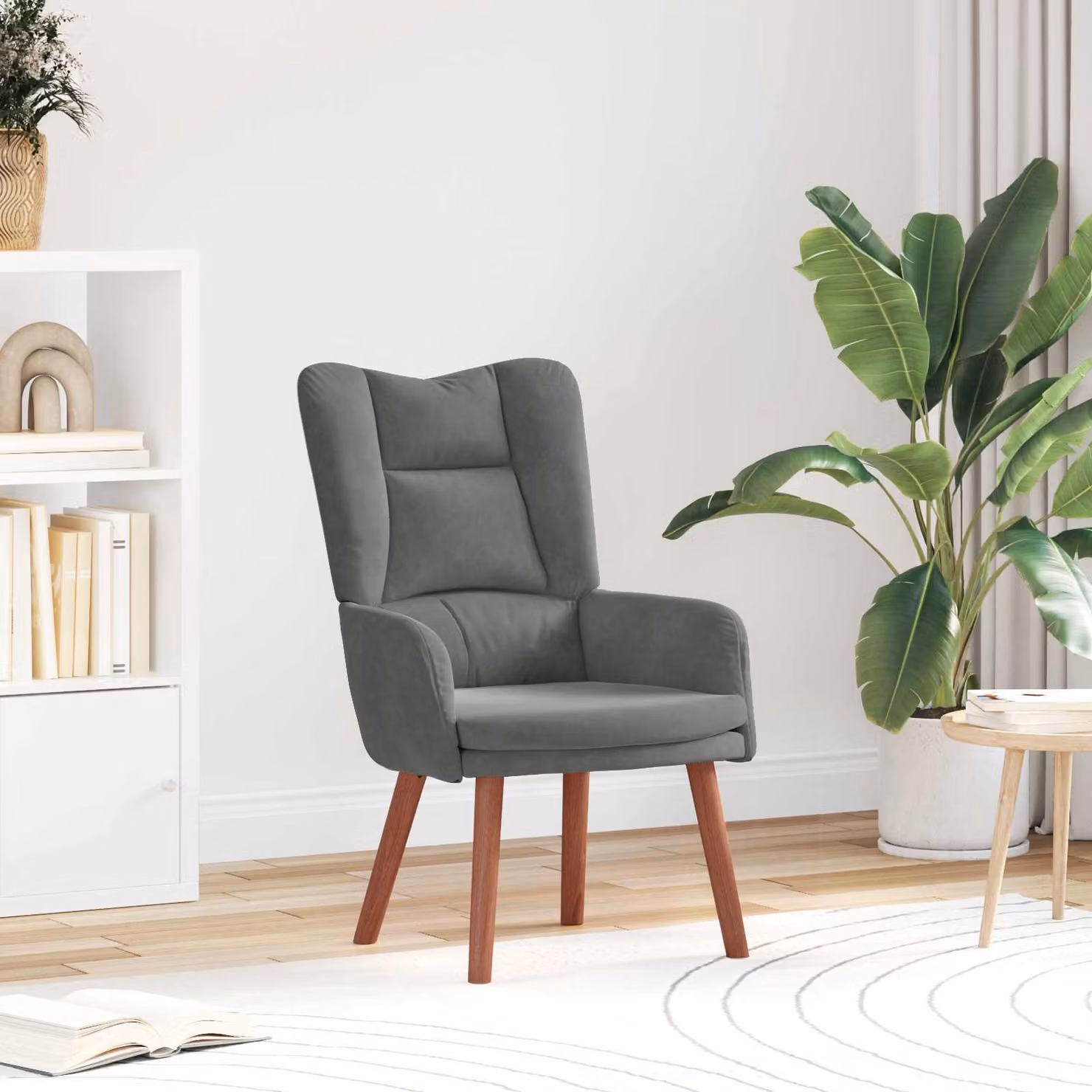 Poltrona moderna vidaXL in velluto grigio con braccioli, L: 63 cm, P: 67 cm, H: 94 cm