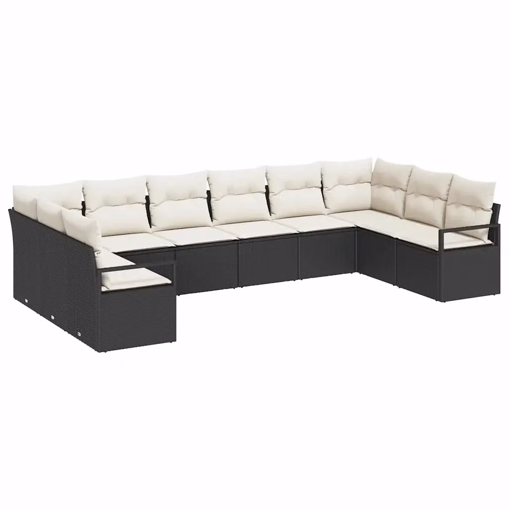Set di divani da giardino vidaXL a forma di U in rattan nero con cuscini beige e struttura in acciaio rivestito in polvere – 2