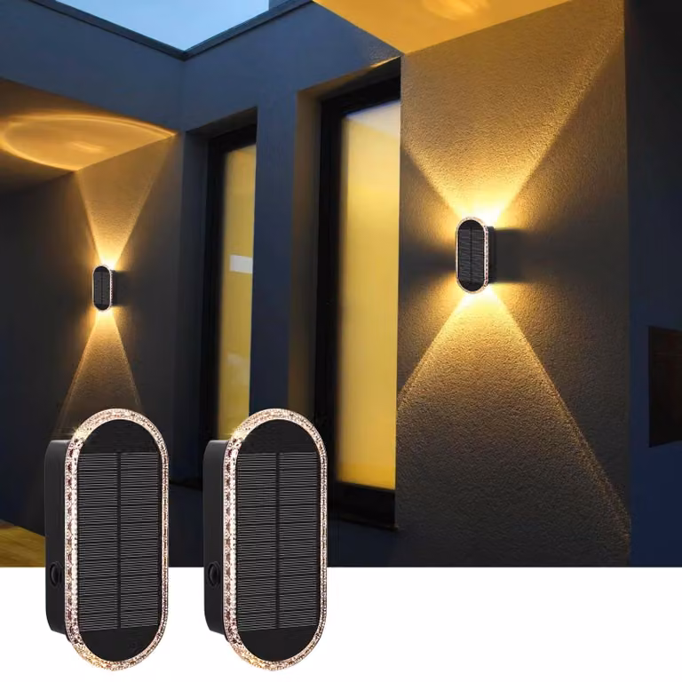 Lampade da esterno a energia solare, con luci LED direzionali verso l'alto e verso il basso, 3 modalità, confezione da 2, impermeabili