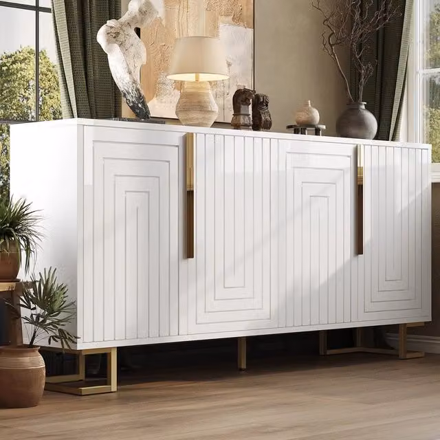 Consolle bianca ¨C Minimal ¨C 152x40x75 cm design moderno maniglie e piedi dorati