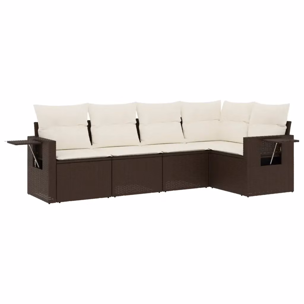 vidaXL Set Divano da Giardino a L in Polyrattan Marrone con Cuscini e Tavolino da Esterno – 2