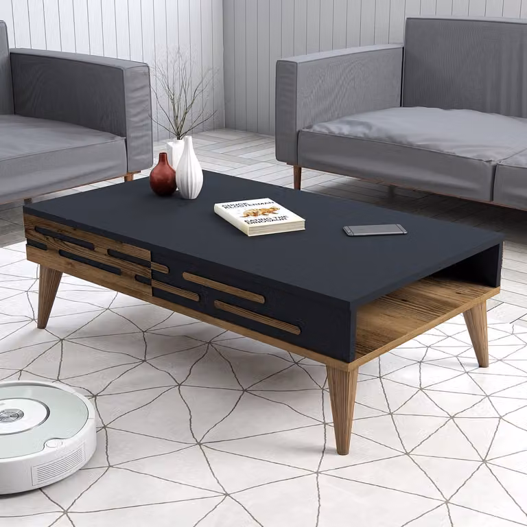 Skye Decor, Valensiya - Noce, Antracite, Tavolino, Noce, 100% PANNELLI DI PARTICELLE RIVESTITI IN MELAMMINA, 105 x 34,6 x 60 cm