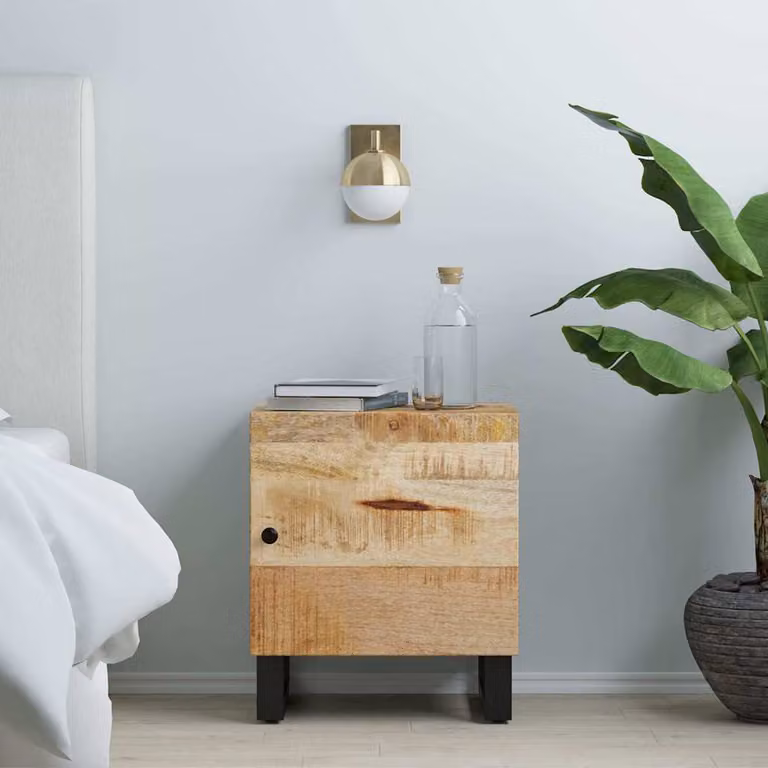Comodino vidaXL in legno di mango e metallo stile industrial, marrone e nero, L: 40 cm, P: 33 cm, H: 46 cm