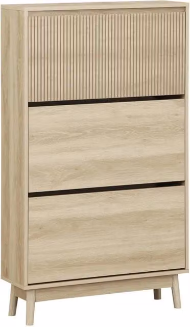 Scarpiera Sweeek in stile scandinavo con ante a battente, marrone e beige, L: 75 cm, H: 131 cm, P: 25 cm