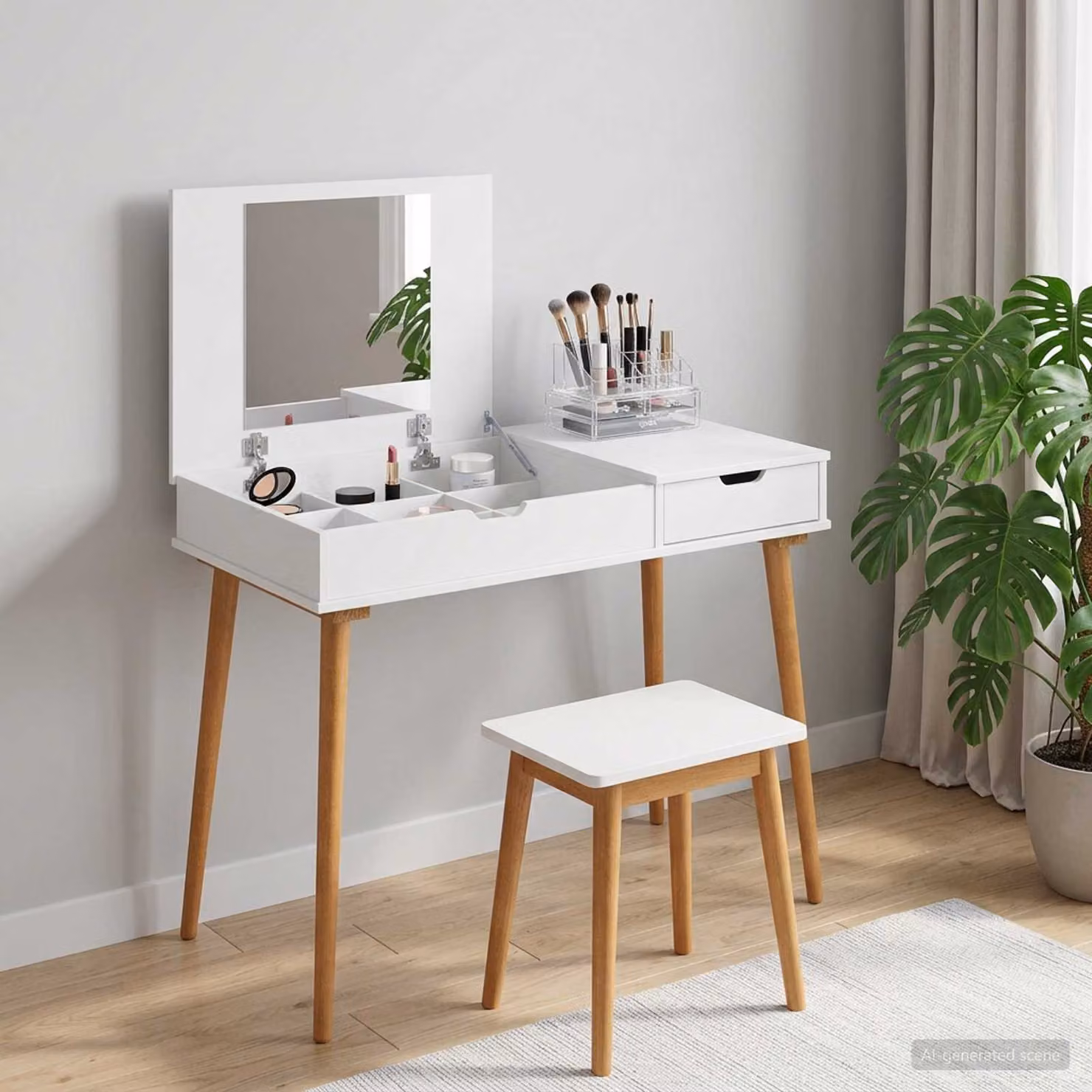 vidaXL Tavolo da Trucco FAUSKE Bianco L: 100 cm, P: 50 cm, H: 78 cm