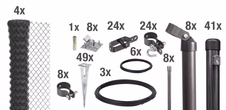 Alberts 631277 Recinzione in rete metallica come set completo di recinzione, con manicotto a terra carrabile, antracite metallizzato, altezza 150 cm, lunghezza 100 m