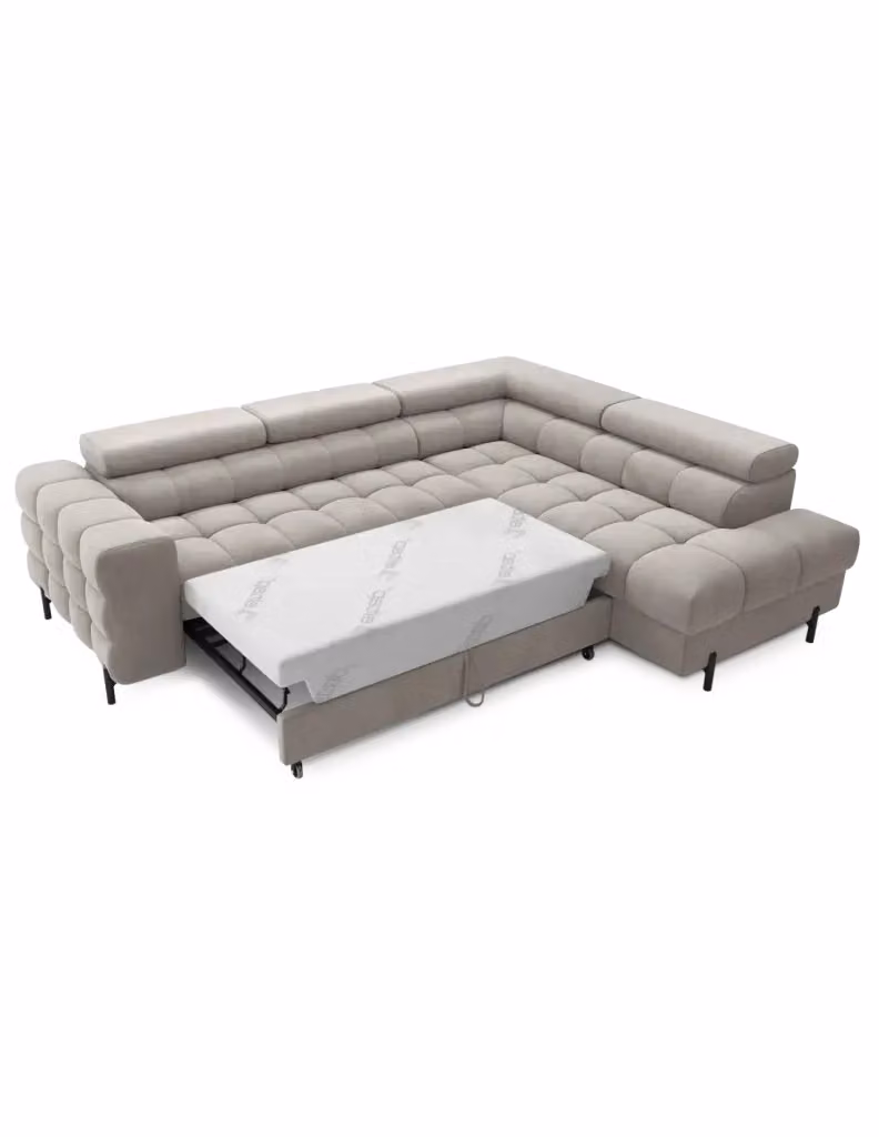 Divano ad angolo destro FERRUM MEUBLORAMA Beige con contenitore, funzione letto e poggiatesta regolabile, L/P/H: 276 x 93 x 200 cm – 2