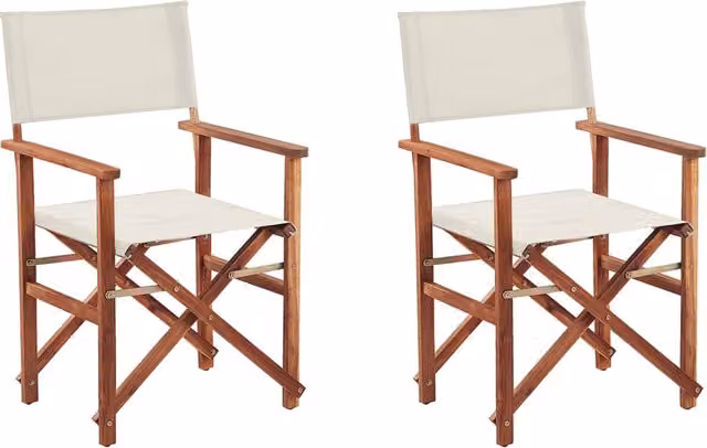 Set di 2 Sedie da Regista BELIANI in Legno di Acacia Oliato e Tessuto Beige con Braccioli Pieghevoli