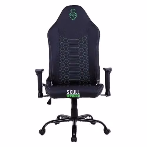 Sedia gaming Skull Factory Master in ecopelle nera e verde con poggiatesta e braccioli – 2