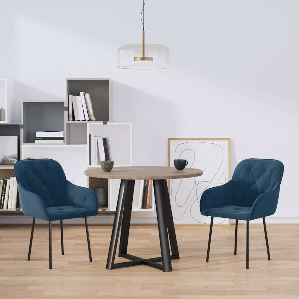 Set di 2 sedie da pranzo vidaXL in velluto blu con braccioli e struttura in metallo per soggiorno e cucina