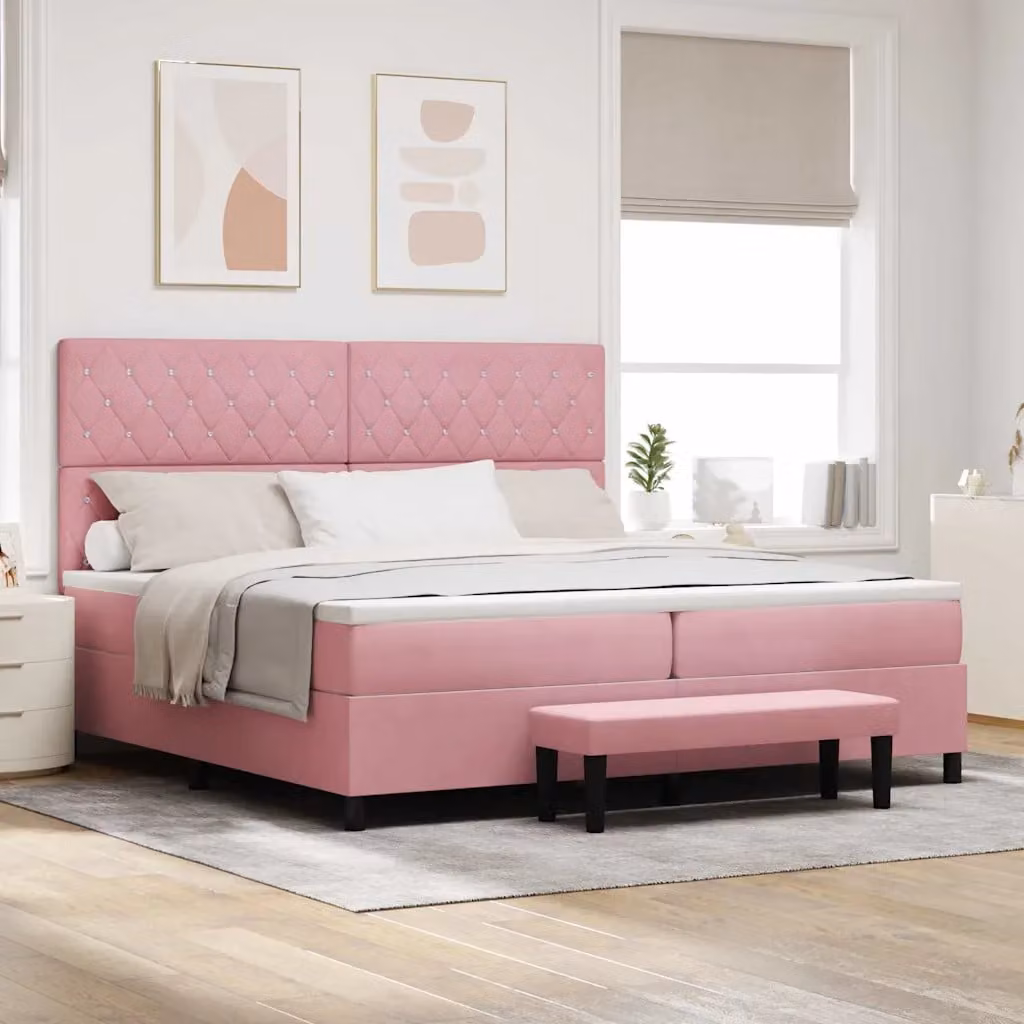 Letto a molle con materasso vidaXL in velluto rosa, L/P: 200 x 200 cm