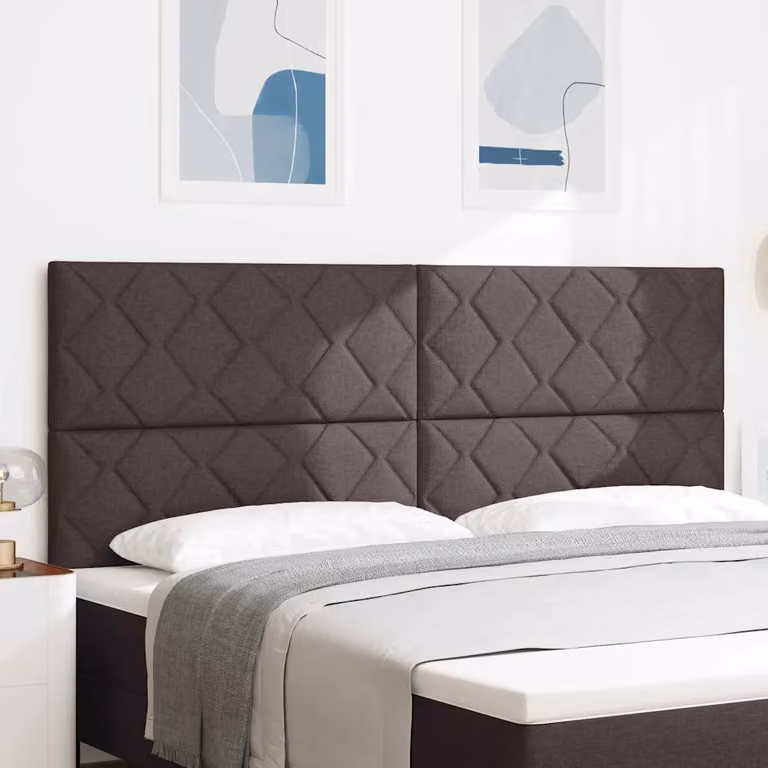 Testiera per letto moderna vidaXL in tessuto marrone con struttura in legno e pannello imbottito L: 128 cm, H: 70 cm, P: 11 cm