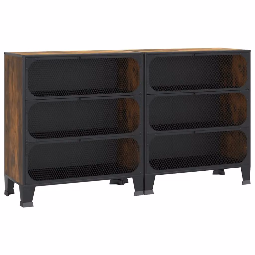 Set di 2 armadietti a muro vidaXL in stile industriale, colore marrone, realizzati in metallo e MDF con ante a battente e ripiani interni, L: 72 cm, P: 36 cm, H: 82 cm – 2