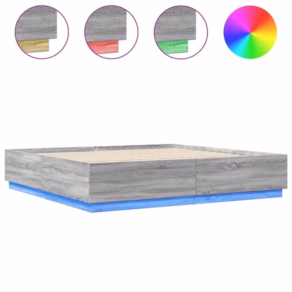 vidaXL Giroletto Moderno in Legno con Luci LED Sotto il Letto e Porta USB, Grigio, 200x200 cm – 2
