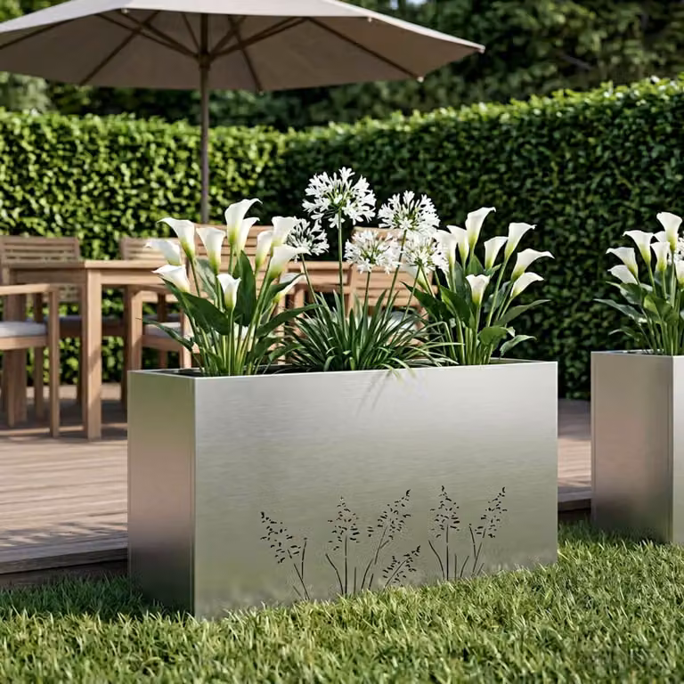 vidaXL Vaso da giardino in acciaio inox Argento L: 100 cm, P: 20 cm, H: 49 cm
