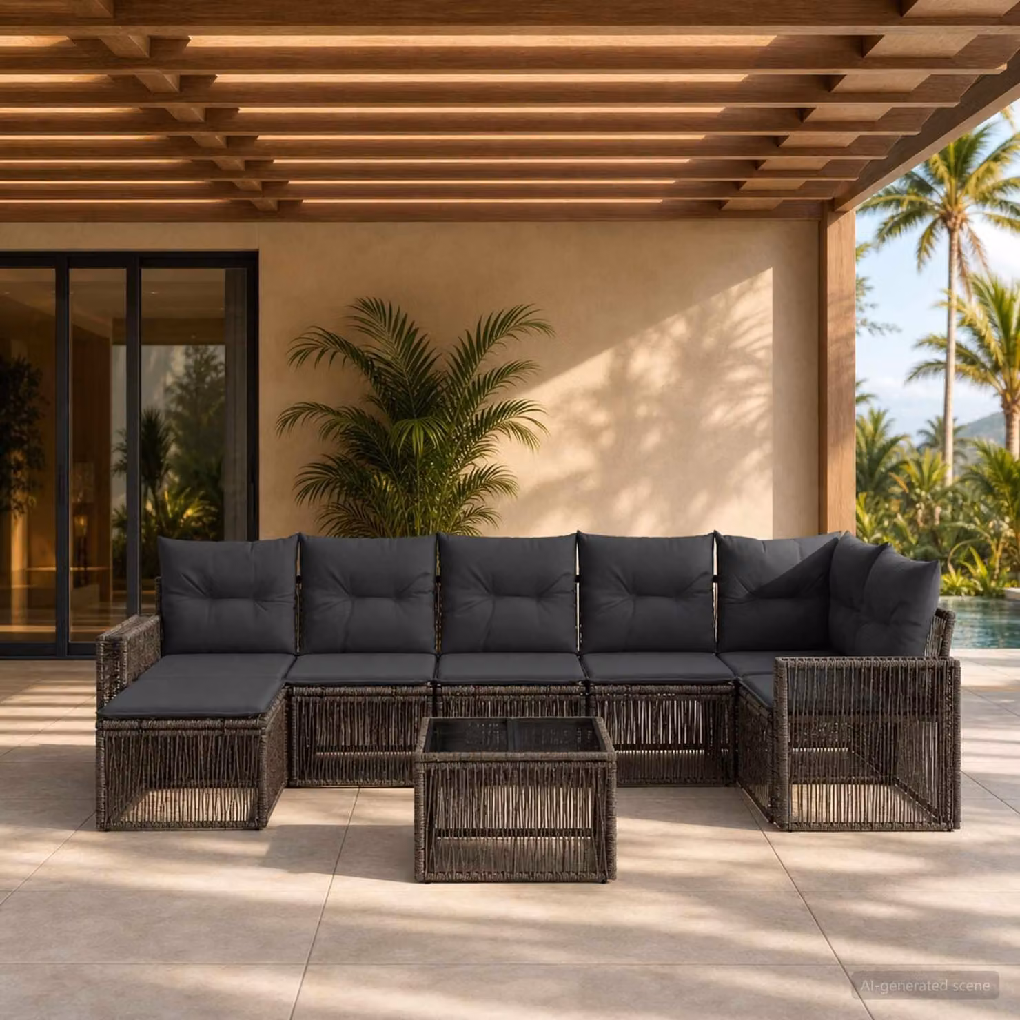 Maison Exclusive - Set da giardino composto da 8 pezzi. Divano da esterno in rattan sintetico, colore grigio e grigio scuro
