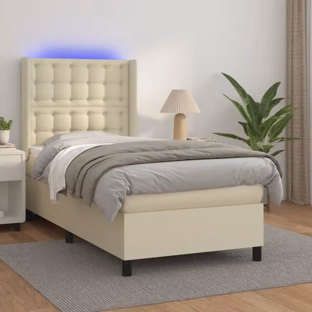 Giroletto a Molle con Materasso e LED Crema 90x190cm Similpelle 3139357