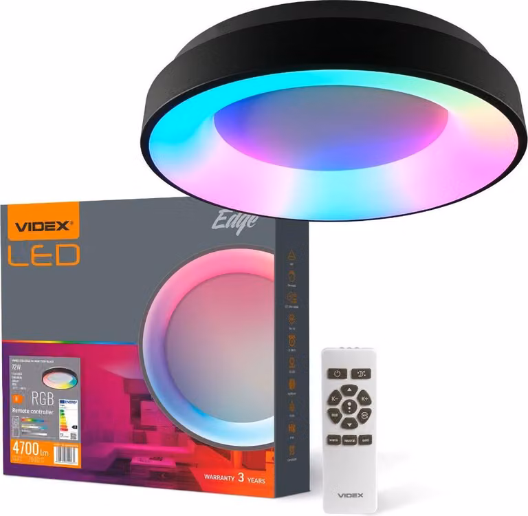 Plafonaio rotondo nero con telecomando RGBW 72W 7500lm 2700K/6000K 45 cm Videx