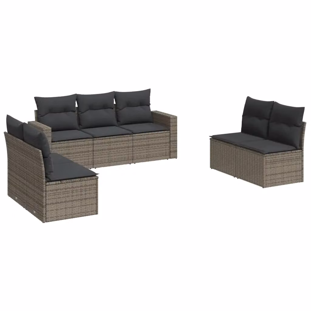 Set di divani da giardino vidaXL in polyrattan grigio con cuscini, componibile a forma di L per esterno – 2