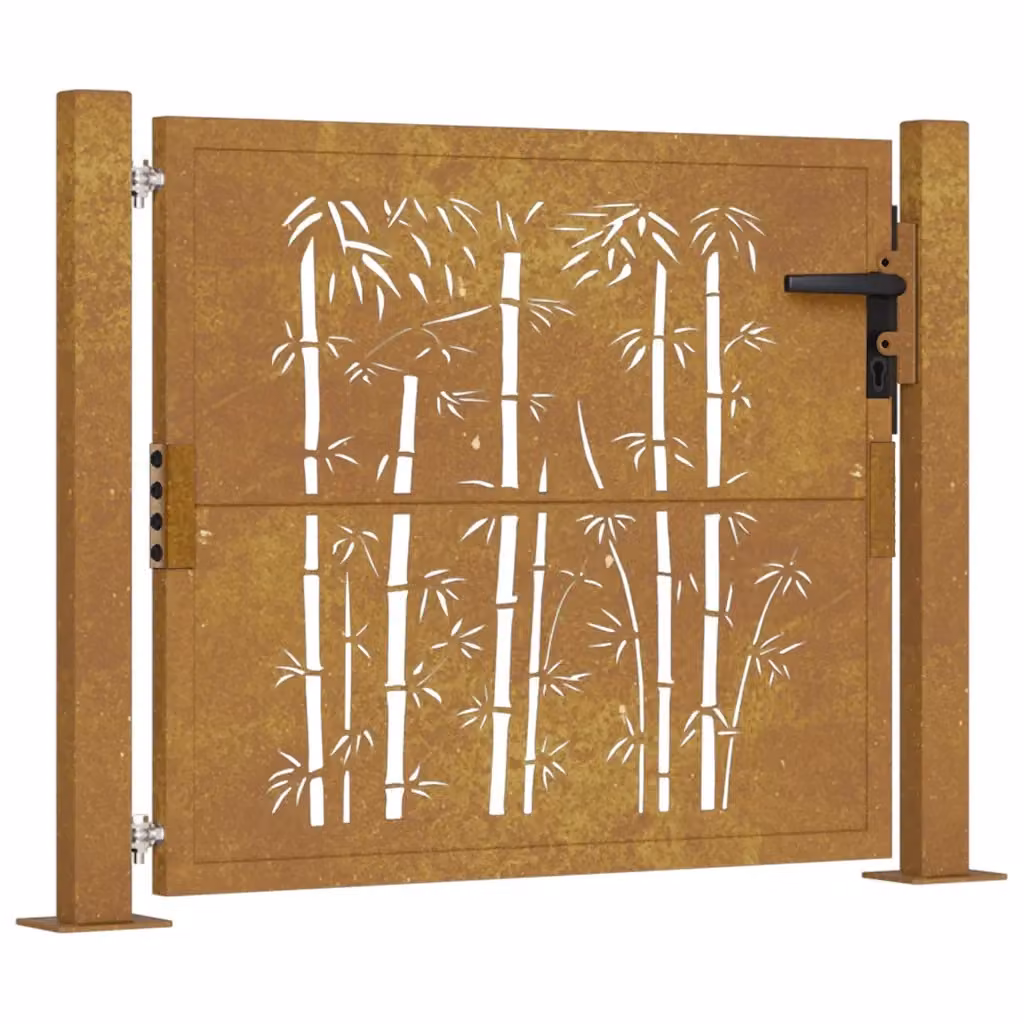 Cancello singolo da giardino vidaXL in acciaio color marrone con design in bambù L: 110 cm, H: 75 cm, P: 10 cm – 2