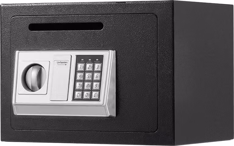 Cassaforte con fessura di deposito da 0,6 piedi cubi, con password e manopola girevole, cassaforte compatta per contanti resistente con fessura di chiusura frontale per contanti, banconote, gioielli, documenti, fatture, colore nero.