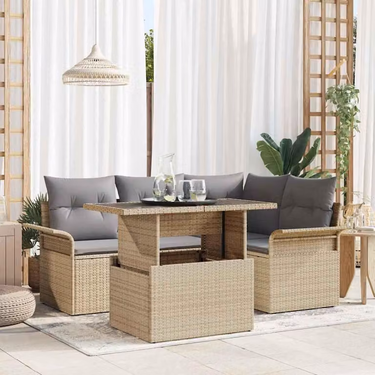 Maison Exclusive - Set Divano da Giardino con cuscino 5 pcs Beige Poly Rattan
