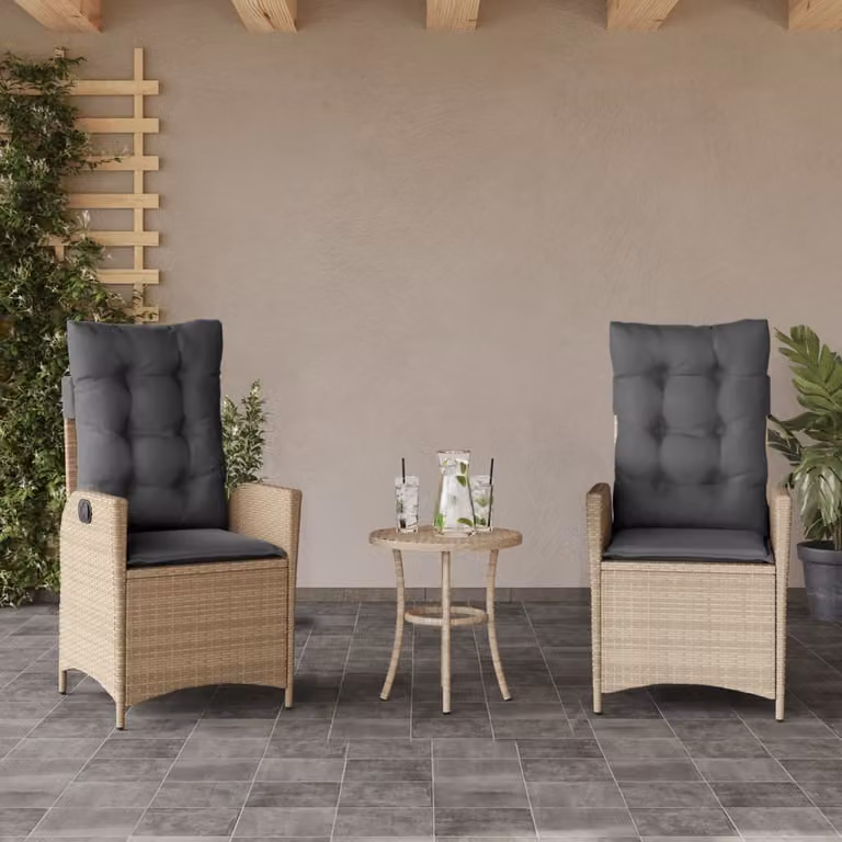 Set di 2 sedie reclinabili da giardino vidaXL in polyrattan e metallo con cuscini beige e grigio