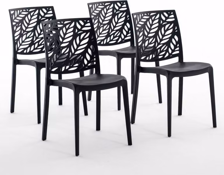 set di 4 sedie impilabili in polipropilene con fibra di vetro per uso esterno e giardino, bar e ristorante, cucina dal design moderno - DAFNE - Nero