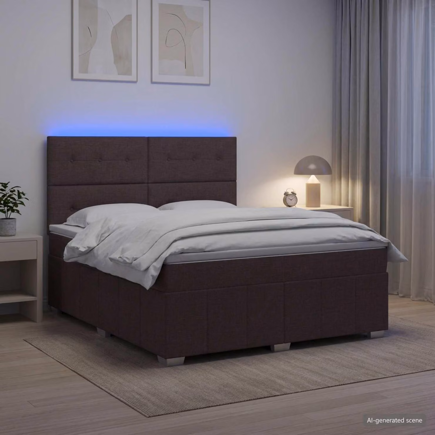 Maison Exclusive - Letto boxspring a LED con materasso, marrone scuro, 140 x 200 cm, rivestimento in tessuto