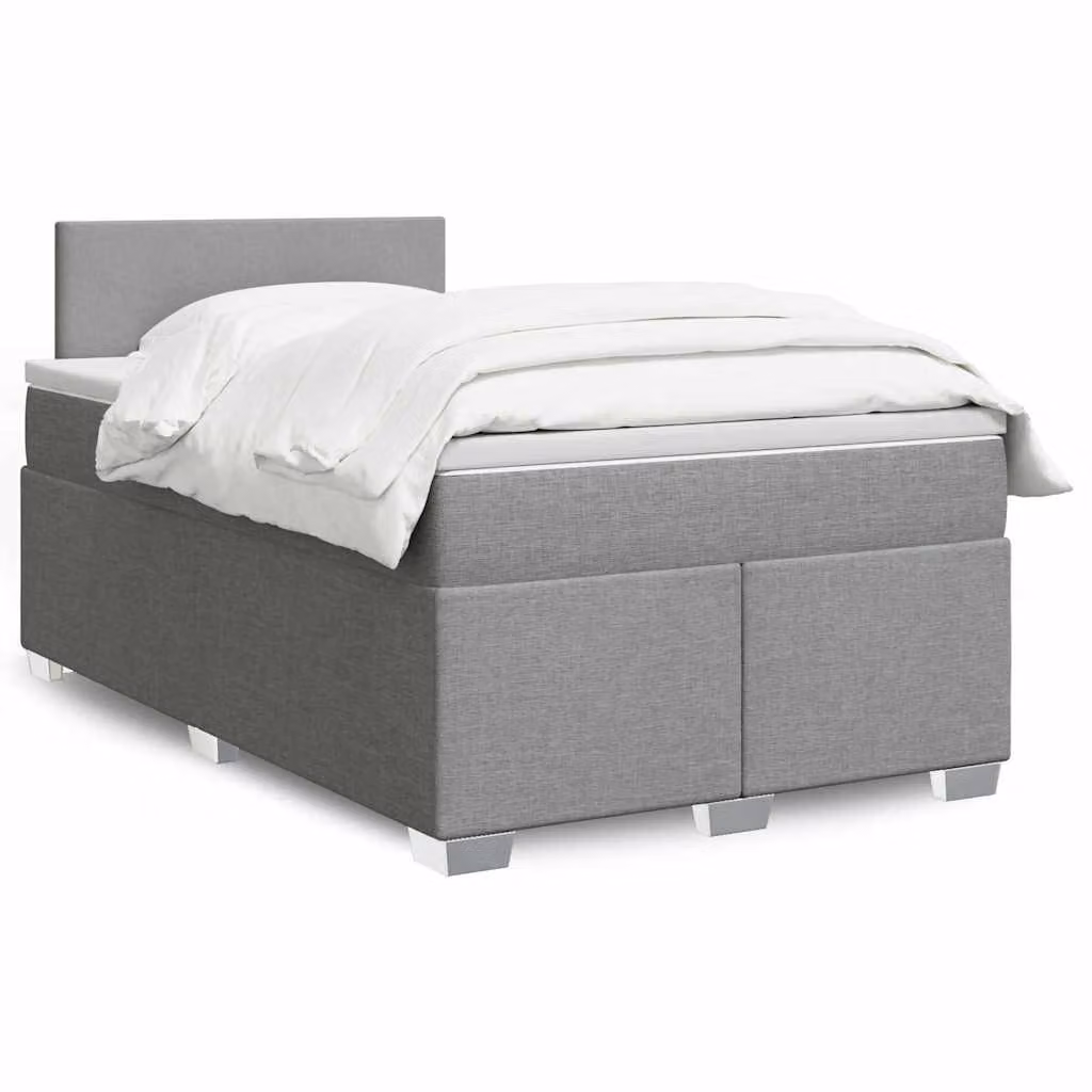 vidaXL Giroletto a Molle con Materasso Ibrido in Tessuto Grigio e Bianco L/P/H: 120 x 190 cm