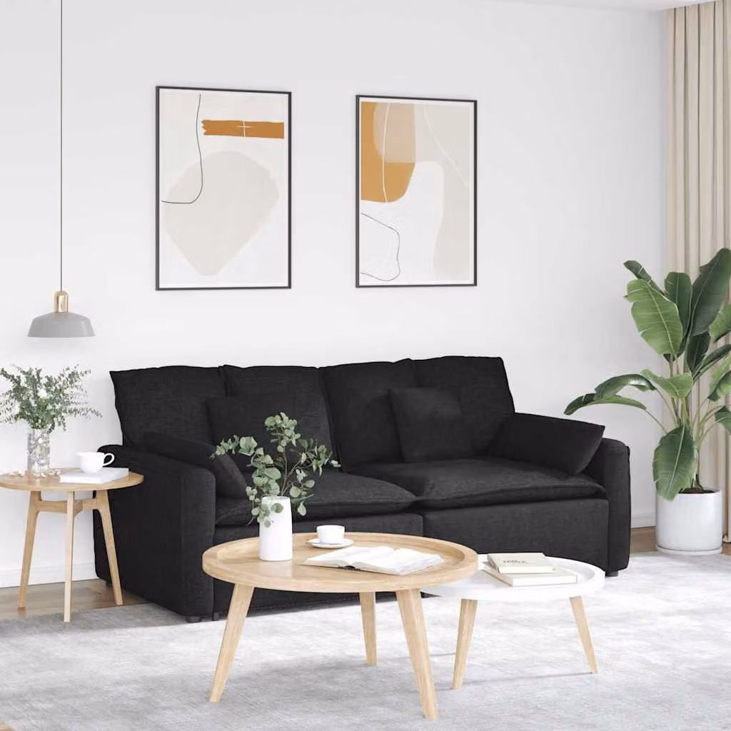 vidaXL Divano Modulare Moderno in Tessuto Nero con Cuscini e Struttura in Metallo e Legno