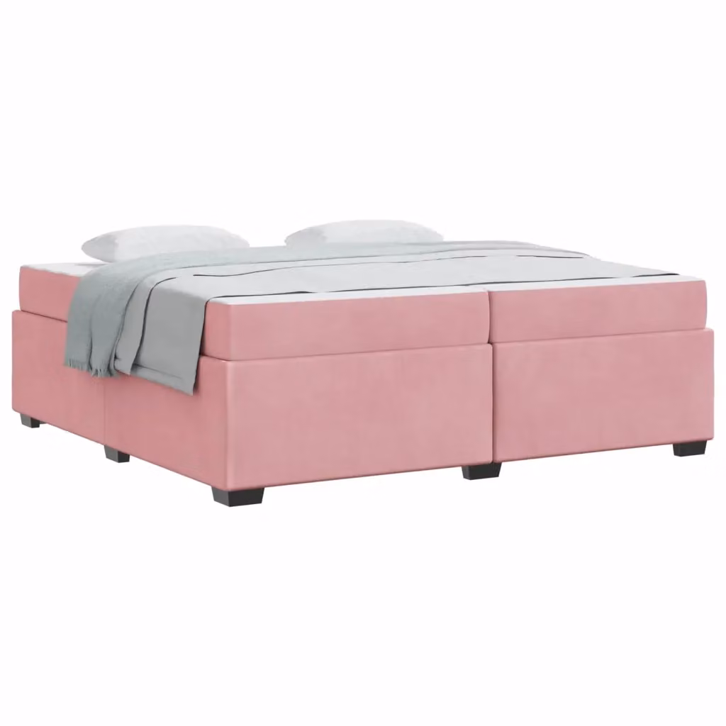 Struttura del letto con materasso vidaXL in tessuto rosa e legno, L/P/H: 200 x 200 x 66 cm – 2