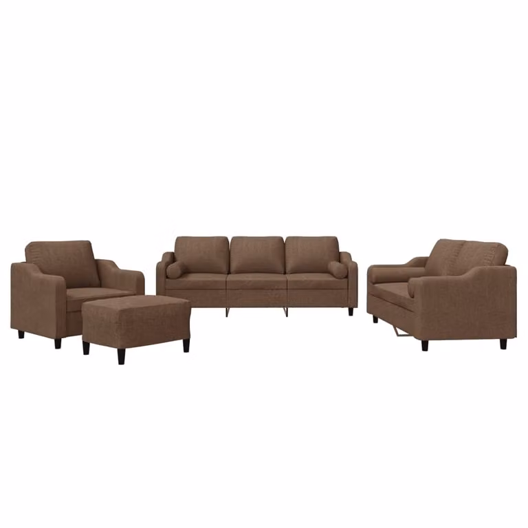 Set di Divani 4 pz con Cuscini Marrone in Tessuto