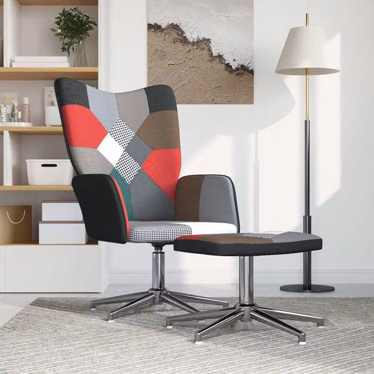 vidaXL Sedia Relax con Sgabello in Tessuto Patchwork