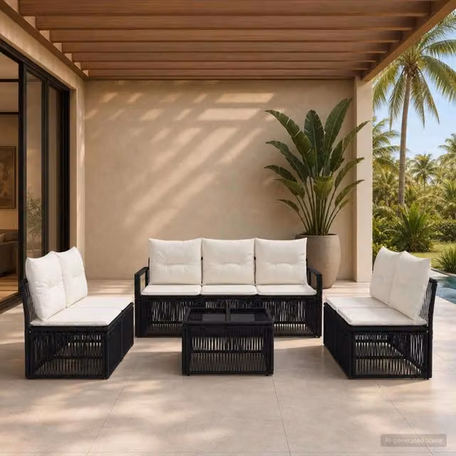 Set Divano da Giardino a L con Tavolino vidaXL, 8 Pezzi, Nero